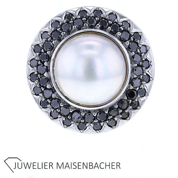 Damenring mit Mabe Perle und schwarzen Brillanten Gold – Bild 6