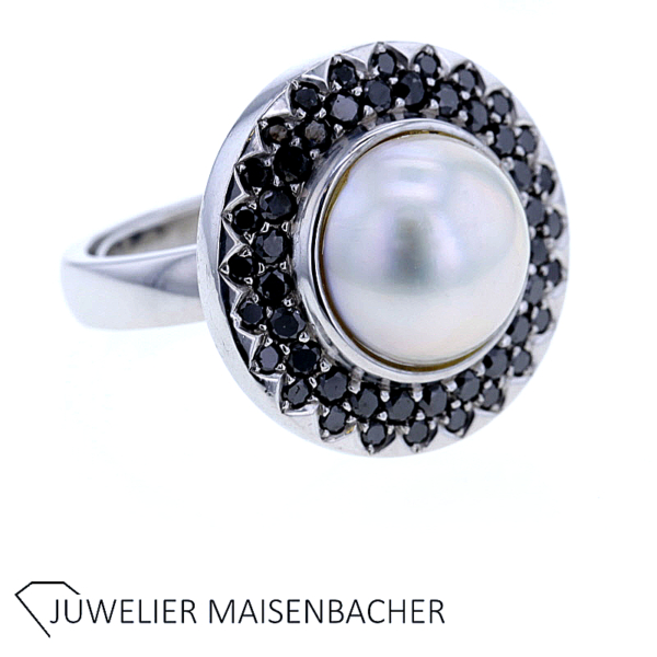 Damenring mit Mabe Perle und schwarzen Brillanten Gold – Bild 10