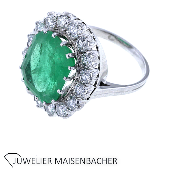 Smaragd Entourage Brillant Ring Gold – Bild 3