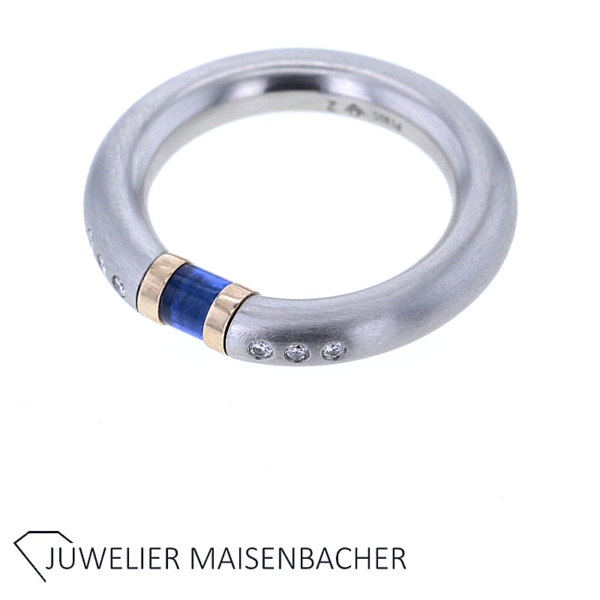 Bunz Spannring mit Brillant und synthetisch Saphir