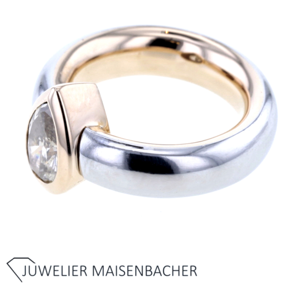 Massiver Solitaire Ring mit Tropfen Diamant Platin und Gold – Bild 3