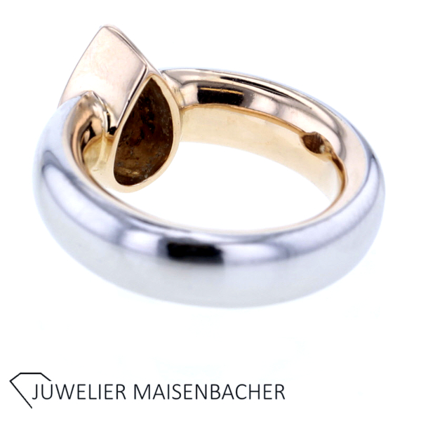 Massiver Solitaire Ring mit Tropfen Diamant Platin und Gold – Bild 4