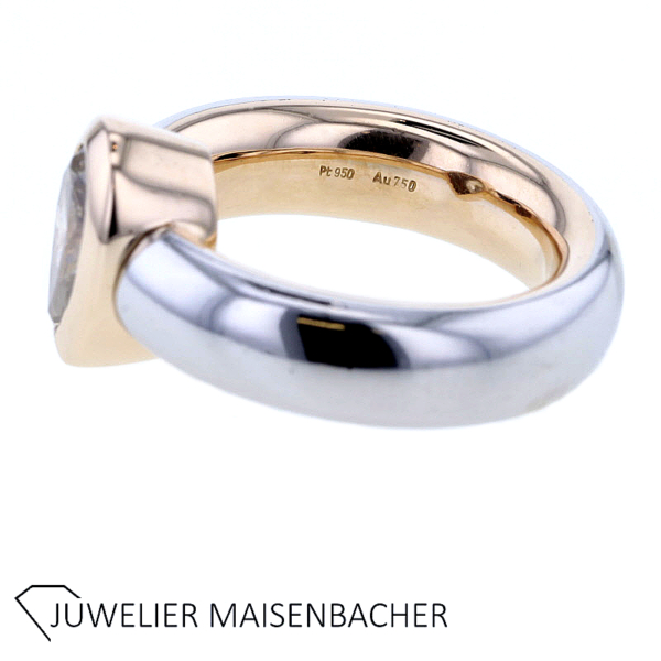 Massiver Solitaire Ring mit Tropfen Diamant Platin und Gold – Bild 5