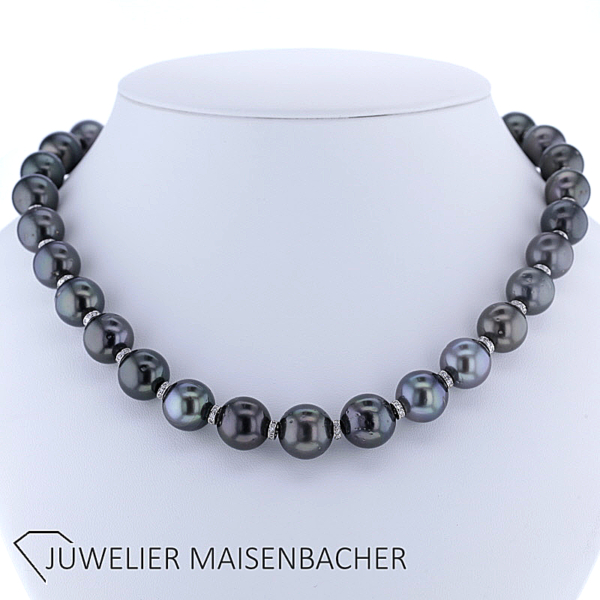 Außergewöhnliches Collier Tahiti-Perlen mit Brillant Kugelschließe *Unikat* – Bild 5