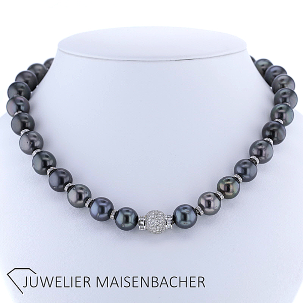 Außergewöhnliches Collier Tahiti-Perlen mit Brillant Kugelschließe *Unikat* – Bild 6