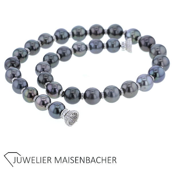 Außergewöhnliches Collier Tahiti-Perlen mit Brillant Kugelschließe *Unikat* – Bild 7