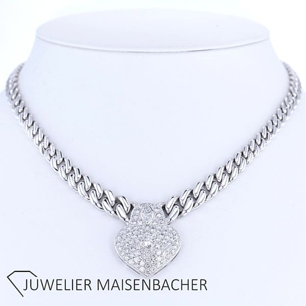Diamant Brillant Herz Collier Gold Pavee gefasst – Bild 7