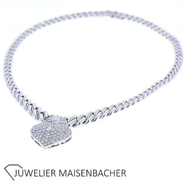 Diamant Brillant Herz Collier Gold Pavee gefasst – Bild 8