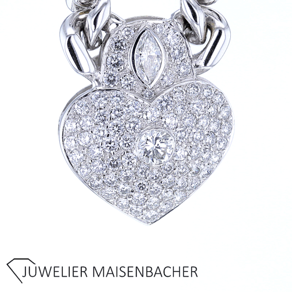 Diamant Brillant Herz Collier Gold Pavee gefasst – Bild 10