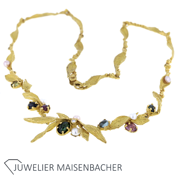 UNIKAT Collier mit Brillanten, Edelsteinen und Zuchtperle Gold – Bild 2