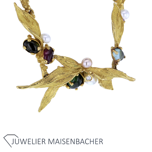 UNIKAT Collier mit Brillanten, Edelsteinen und Zuchtperle Gold – Bild 3