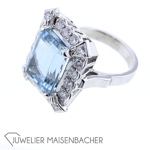 Außergewöhnlicher Aquamarin Brillant Statement Ring – Bild 3