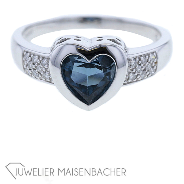 Herzförmiger Platin Farbstein Ring – Bild 4