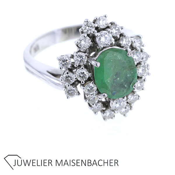 Smaragd Entourage Brillant Ring Gold – Bild 5