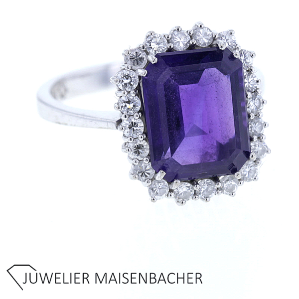 Gold Amethyst Entourage Diamant Ring – Bild 4