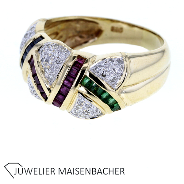 Außergewöhnlicher Ring mit Brillant,Rubin,Saphir und Smaragd Gold – Bild 7