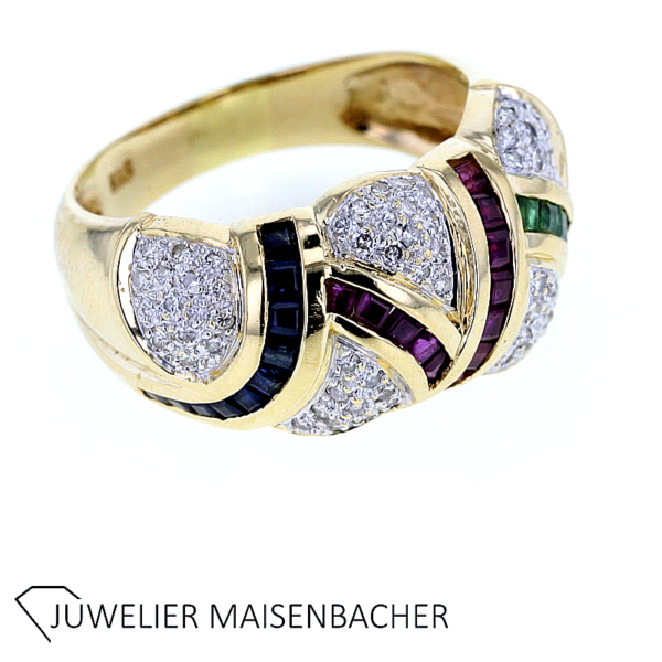 Außergewöhnlicher Ring mit Brillant,Rubin,Saphir und Smaragd Gold – Bild 8