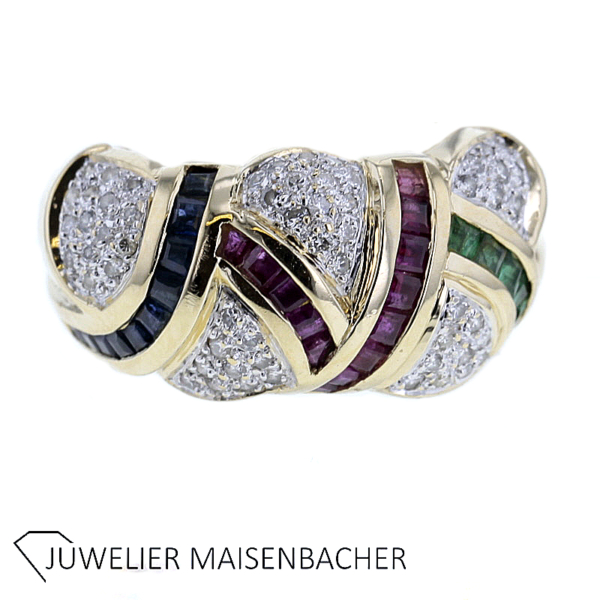 Außergewöhnlicher Ring mit Brillant,Rubin,Saphir und Smaragd Gold – Bild 10