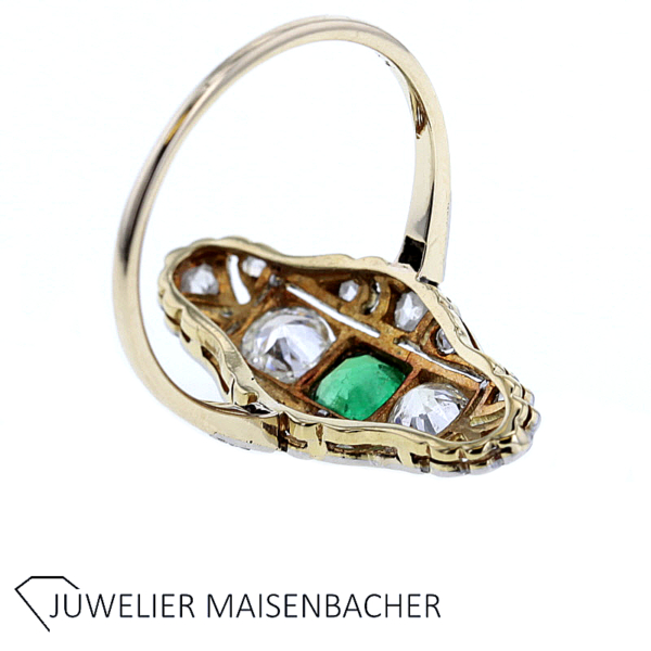Art Déco Ring mit Diamanten und Smaragd in Gold und Platin – Bild 7