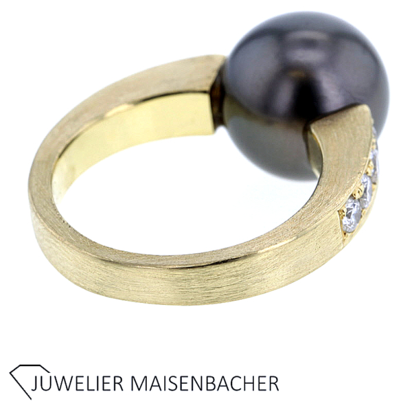 Tahitiperlen Ring mit Brillanten Gold – Bild 5