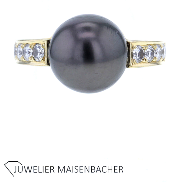 Tahitiperlen Ring mit Brillanten Gold – Bild 6
