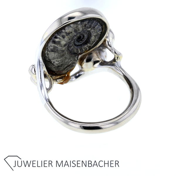 UNIKAT Ring mit Ammonit und Brillanten Gold – Bild 4