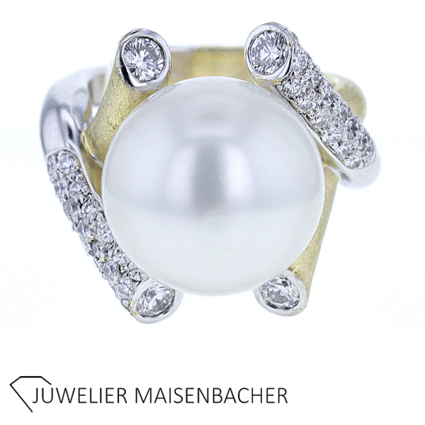 Außergewöhnlicher Südsee-Zuchtperlen Ring mit Brillant – Bild 6