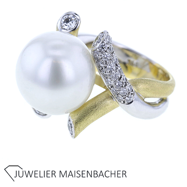 Außergewöhnlicher Südsee-Zuchtperlen Ring mit Brillant – Bild 7