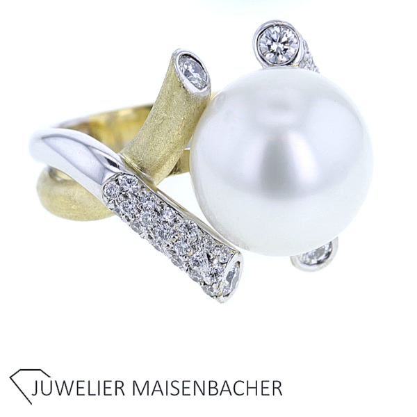 Außergewöhnlicher Südsee-Zuchtperlen Ring mit Brillant – Bild 8