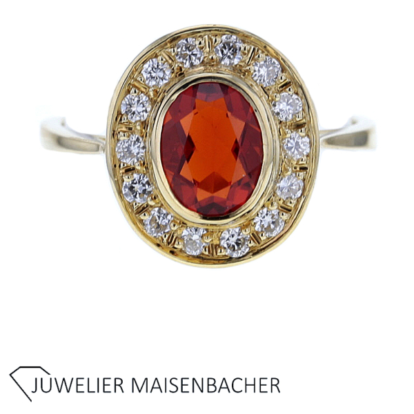 Entourage Blumen Ring mit Feueropal & Brillanten Gold