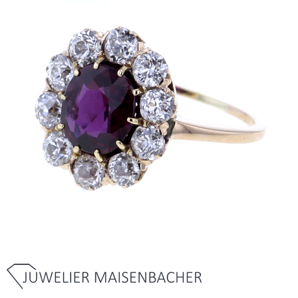 Wunderschöner Entourage Ring mit Almandin und Diamanten Gold – Bild 2