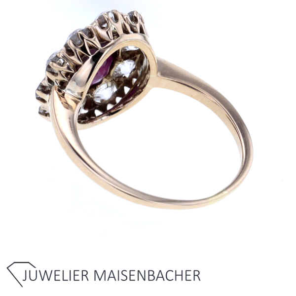Wunderschöner Entourage Ring mit Almandin und Diamanten Gold – Bild 3