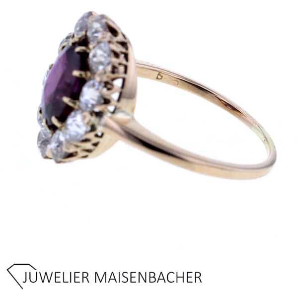 Wunderschöner Entourage Ring mit Almandin und Diamanten Gold – Bild 4