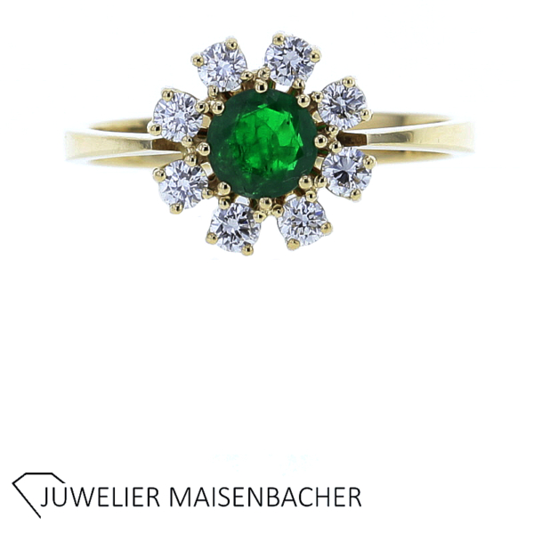 Entourage Blumen Ring mit Smaragd & Brillanten Gold