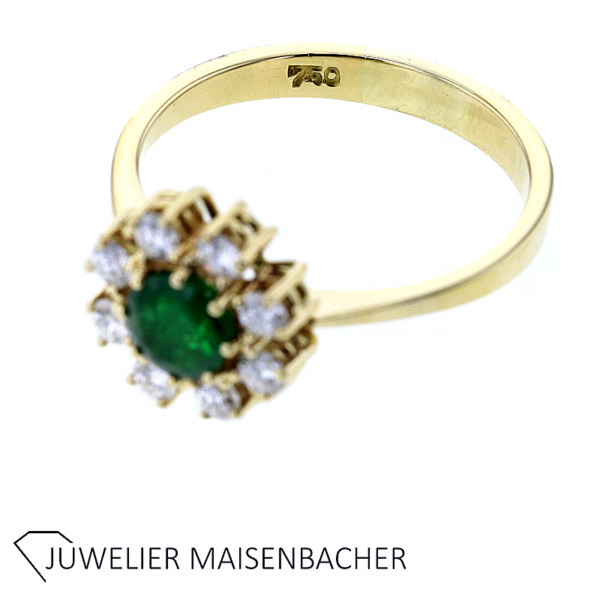 Entourage Blumen Ring mit Smaragd & Brillanten Gold – Bild 2