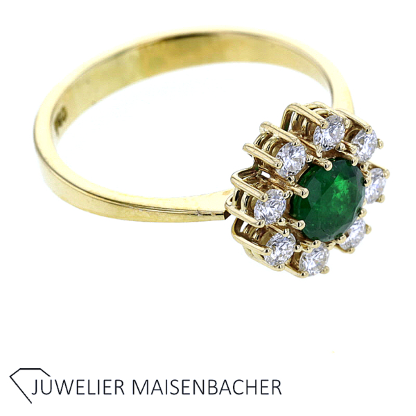 Entourage Blumen Ring mit Smaragd & Brillanten Gold – Bild 3