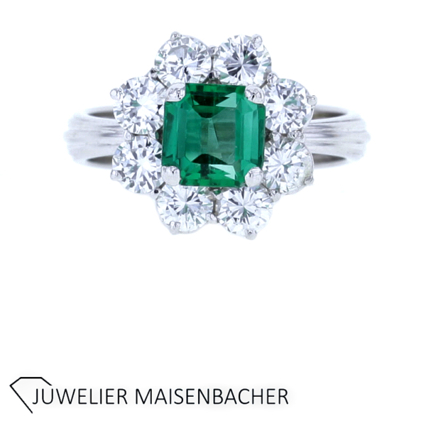 Entourage Blumen Ring mit Smaragd & Brillanten Gold – Bild 2