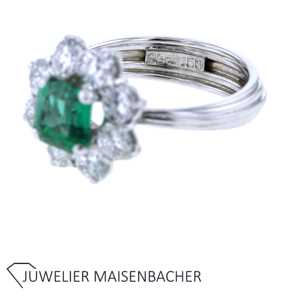 Entourage Blumen Ring mit Smaragd & Brillanten Gold – Bild 4