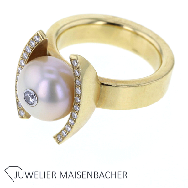 Jörg Faatz Ring mit Brillanten und Zuchtperle Gold