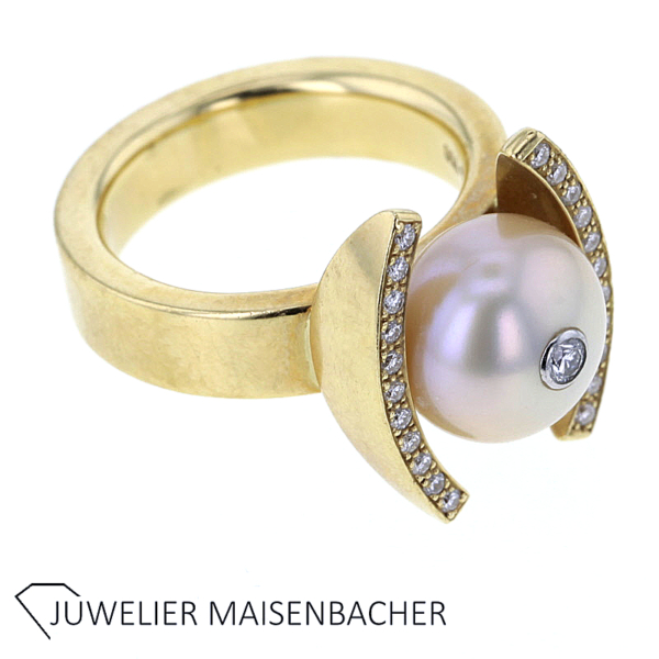 Jörg Faatz Ring mit Brillanten und Zuchtperle Gold – Bild 2