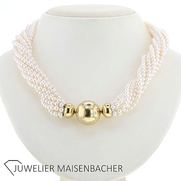 10-reihiger Zuchtperlenkette mit Kugelverschluß und Brillanten – Bild 6