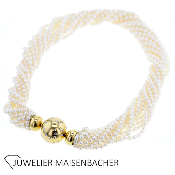 10-reihiger Zuchtperlenkette mit Kugelverschluß und Brillanten – Bild 7
