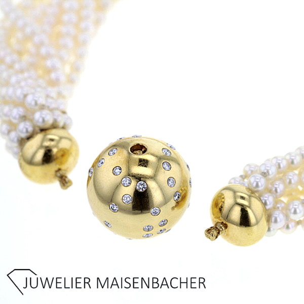10-reihiger Zuchtperlenkette mit Kugelverschluß und Brillanten – Bild 8