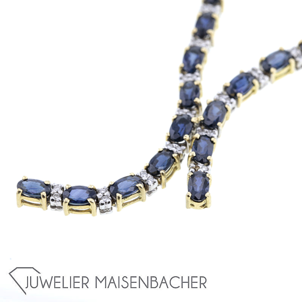 Außergewöhnliches Y-Collier mit Saphir und Brillant Gold – Bild 5