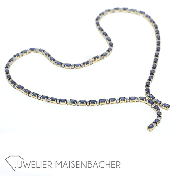 Außergewöhnliches Y-Collier mit Saphir und Brillant Gold – Bild 7