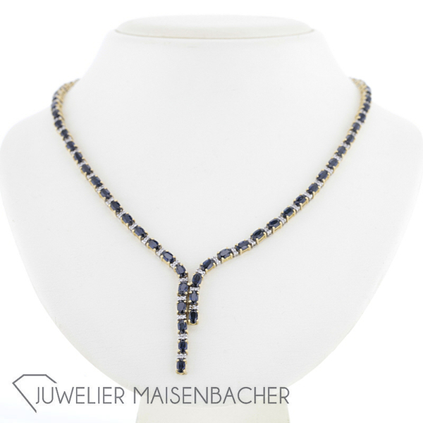 Außergewöhnliches Y-Collier mit Saphir und Brillant Gold – Bild 8