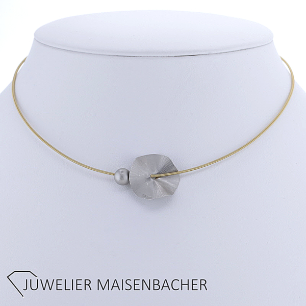 NIESSING Schnur mit Anhänger Blütenscheibe, Kugel Gold – Bild 2