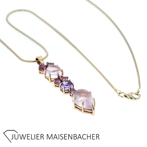 Anhänger mit Mondsteinen an Schlangenkette Gold – Bild 4