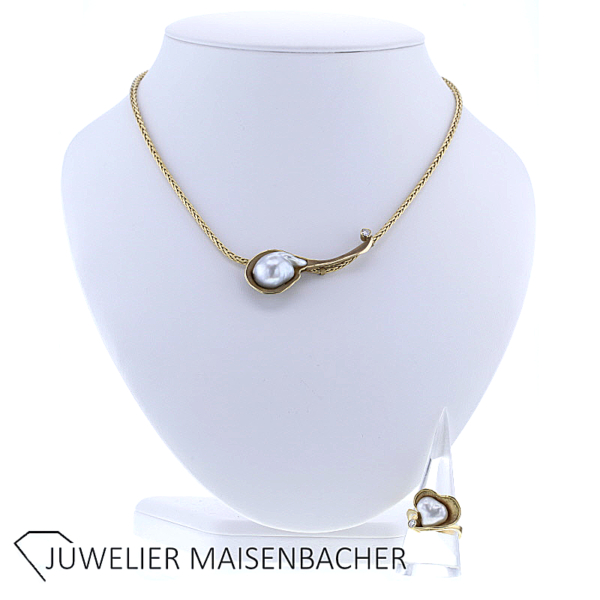 UNIKAT Collier mit Brillant und Barock-Zuchtperle Gold
