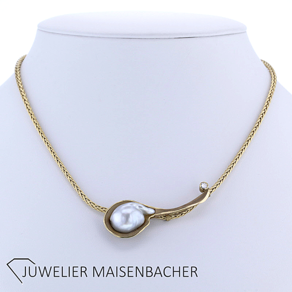 UNIKAT Collier mit Brillant und Barock-Zuchtperle Gold – Bild 2